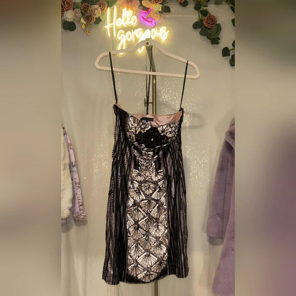 Vintage Sue Wong Size 6 Black & Blush Beaded Soutache Cocktail Dress - Picture 5 of 7